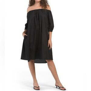 MAGARI MADE IN ITALY OFF-SHOULDER BLACK SHIFT DRESS BALLOON SLEEVES WOMEN LARGE